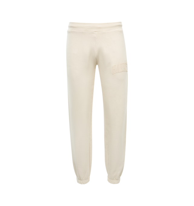 Image 1 of 3 - WHITE - MARKET Vintage Wash Arc Sweatpants featuring appliqud fabric logo, side and back pockets, heavyweight cotton, elastic waist and hem. 100% cotton. 