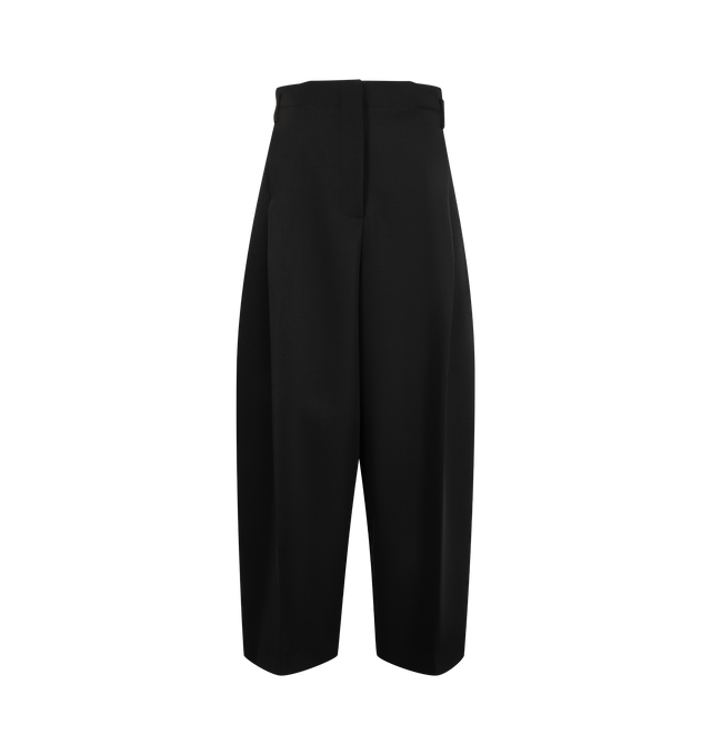 Image 1 of 3 - BLACK - Jacquemus Women's Le Pantalon Miami Wool Wide-Leg Pants are crafted from wool and feature a pleated front, a wide-leg silhouette, and belt loops. Designed with side slip pockets, back button-through welt pockets, and a zip fly with hook-and-bar closure, these tailored trousers offer a relaxed yet refined look. Main Material: 100% Wool. Lining: 100% Cotton.