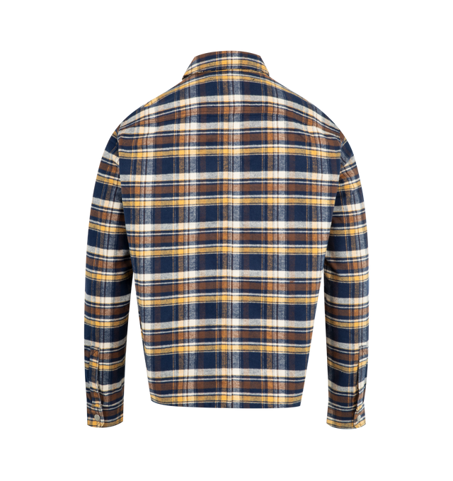 Image 2 of 2 - MULTI - DRKSHDW Plaid Outershirt featuring hip length, boxy fit, long sleeves, front button closure, collar, two square pockets on chest and snap button cuffs. 100% cotton.