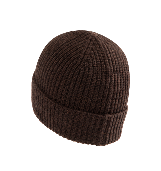 Image 2 of 2 - BROWN - AMIRI MA Embroidered Wool Rib Beanie Hat featuring iconic MA monogram embroidered in a contrasting colorway and foldover brim. Virgin wool. Made in Italy.