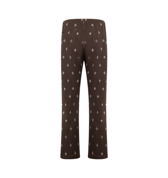Image 2 of 3 - BROWN - NEEDLES Poly Jacquard Track Pants featuring breathable polyester, iconic butterfly embroidery, a relaxed silhouette, straight leg, zipped pockets and elasticated waist with drawstring. 100% polyester. Made in Japan.