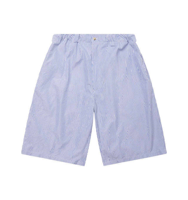 Image 1 of 2 - BLUE - WILLY CHAVARRIA Toluca Short featuring a wide-leg, oversized fit, INOX thread throughout, half elasticated waistband and drawstring with branded aglets, zip fly and single button closure and key loop belt loops. 75% cotton, 25% polyester. Made in Italy.