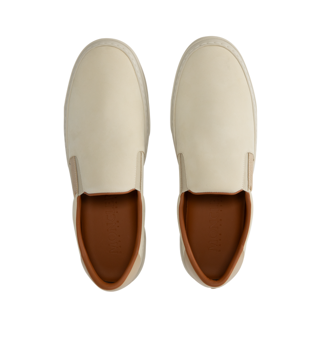 Image 5 of 5 - WHITE - MONCLER Monclub Leather Sneakers featuring nubuck leather upper, leather insole, rubber sole, side elastic inserts and sole height 3 cm.