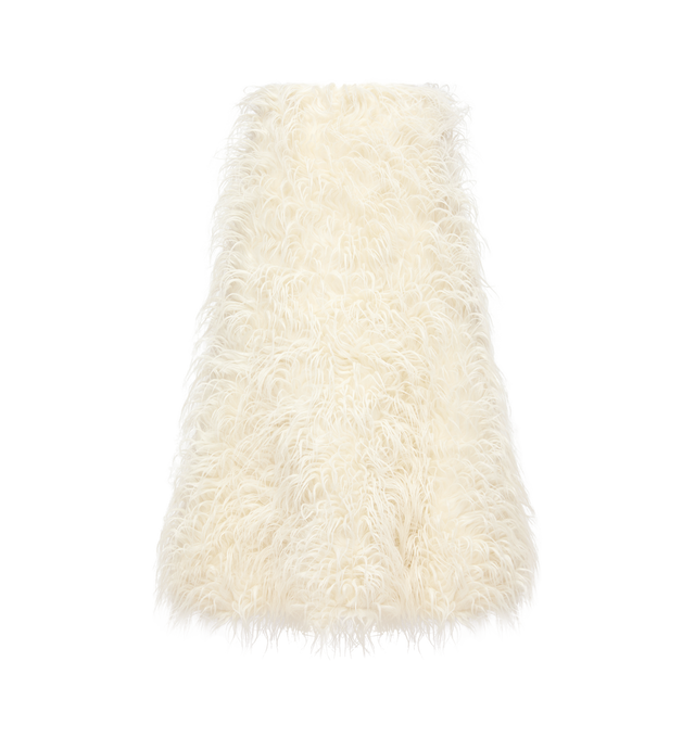 Image 1 of 3 - WHITE - MONCLER GENIUS X JIL SANDER Textured Wool Blend Midi Skirt featuring long-haired wool blend, nylon laqu lining, detachable down-filled inner, hoop skirt construction, zipper closure with leather puller and detachable metal logo pin. 80% alpaca, 20% polyester. Lining: 100% polyamide/nylon. Padding: 90% down, 10% feather.