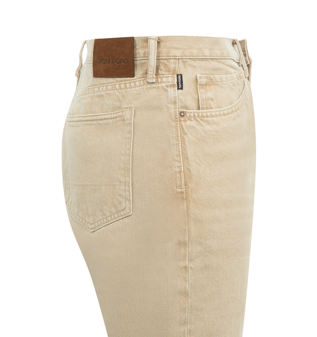 Image 3 of 3 - BROWN - TOM FORD Colored Straight Fit Denim featuring washed sand cotton, five pocket style, button zip closure and straight leg. 100% cotton. Made in the USA.