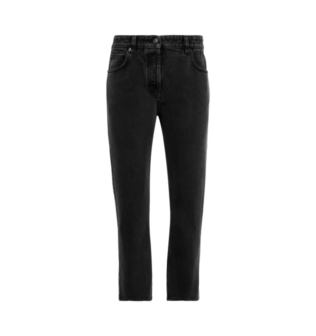 Image 1 of 3 - BLACK - THE ROW Riaco Jean featuring mid-rise jean in in gently faded cotton denim with slim leg, tonal topstitching and classic 5-pocket construction. 100% cotton. Made in Italy.
