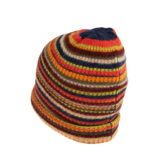 Image 2 of 2 - MULTI - THE ELDER STATESMAN Watchman Vista Stripe Cashmere Beanie featuring vibrant stripes and ribbed knit. 100% cashmere. Made in USA. 