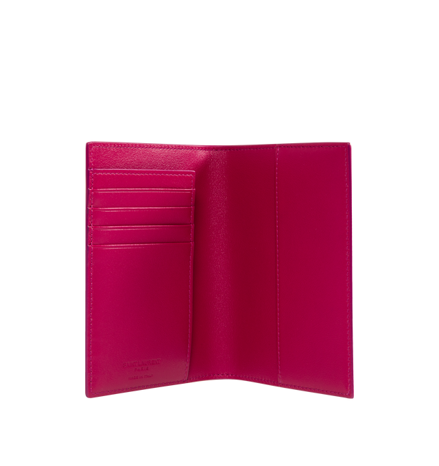 Image 3 of 3 - PINK - SAINT LAURENT Passport Case in shiny leather featuring internal card slots, leather lining, broze hardware, five card slots and two passport inserts. 3.9" X 5.5" X 0.3". Calfskin. Made in Italy.