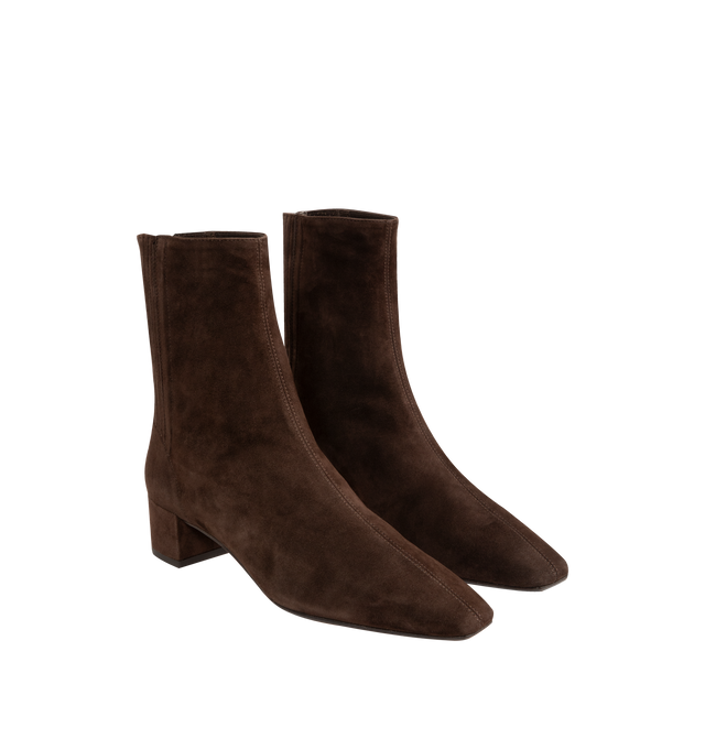Image 2 of 4 - BROWN - AQUAZZURA Saint Honor Booties with 35mm heel featuring a square toe, back zipper and covered block heel. Suede.