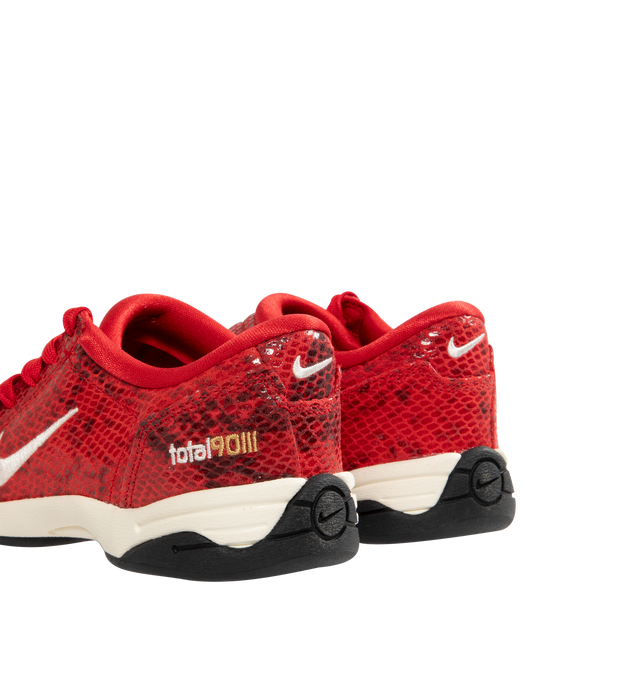 Image 3 of 5 - RED - NIKE T90 SE Sneaker featuring authentic football style, original quilted upper and asymmetrical lacing, flat rubber sole, leather upper, rubber outsole, glossy finishes and padded collar.
