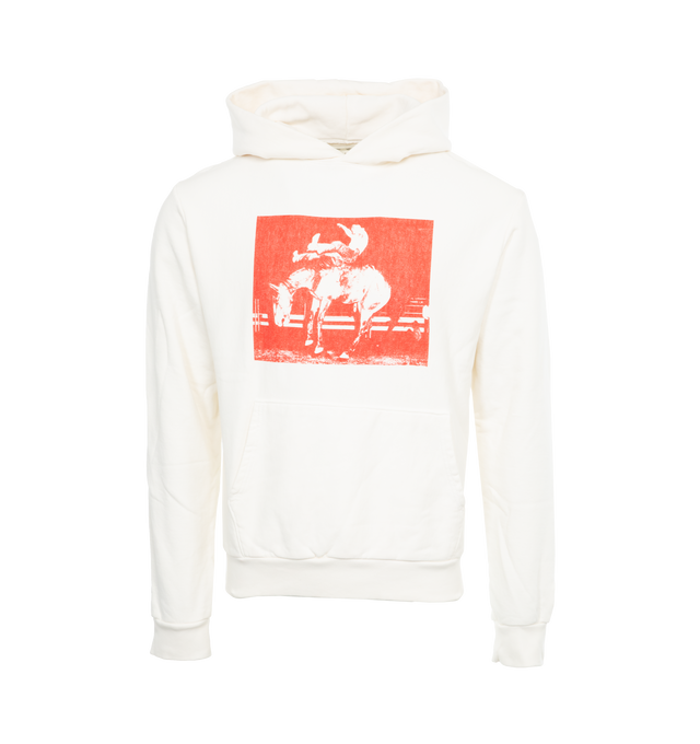 Image 1 of 4 - WHITE - ONE OF THESE DAYS New Riders Hoodie featuring vintage wash finish, pre shrunk, long sleeves, hood, ribbed hem and cuffs and graphic print on front and back. 100% cotton.  