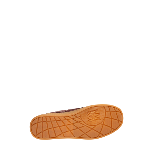 Image 4 of 5 - BROWN - AMIRI Pacific Football Sneaker featuring low-top sneakers, round toe, a combination of leather and suede matte panels on the upper, logo embroidery on the heel tab and tongue, contrast stitching and a rubber sole.