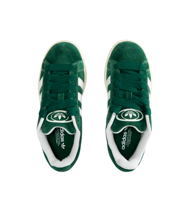 Image 5 of 5 - GREEN - Adidas Campus 00's shoes in an iconic silhouette updated in modern materials, colors and proportions. Featiring a premium leather upper lined with soft textile terry fabric, off-white midsole, rubber outsole and lace closure. Unisex style in men's sizes.