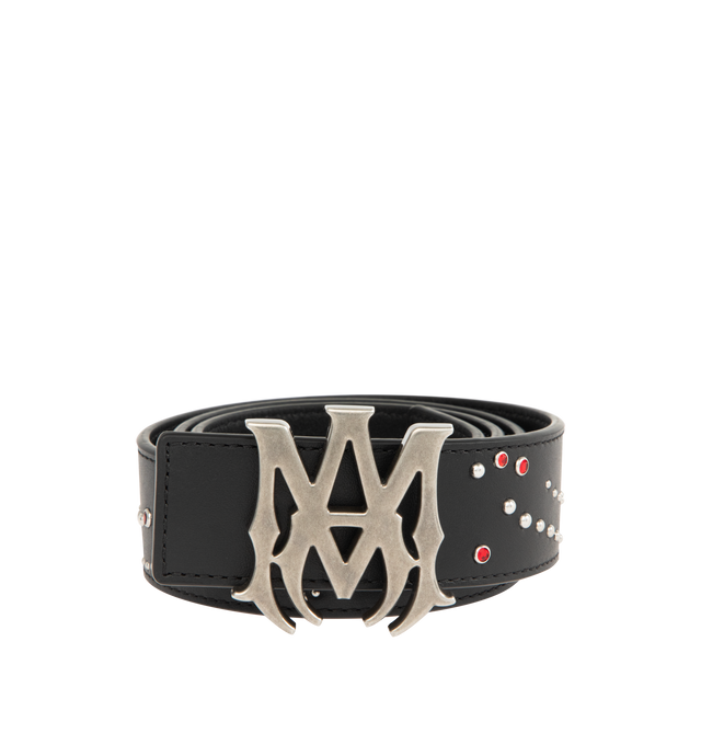 Image 1 of 3 - BLACK - AMIRI MA Stud 4cm Belt featuring rhinestone rivets, stud embellishments and custom MA icon hardware. 100% leather. Made in Italy.
