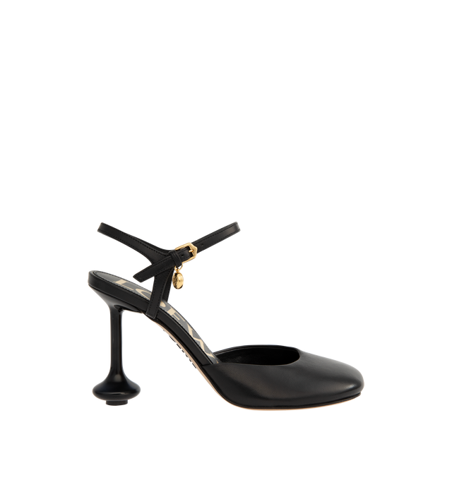 Image 1 of 4 - BLACK - Loewe Women's Toy Ankle-strap Pump in lambskin with a signature toe shape, adjustable ankle strap with buckle closure, Anagram Pebble embellishment, 90mm lacquered Toy heel, and leather outsole. Made in Italy.