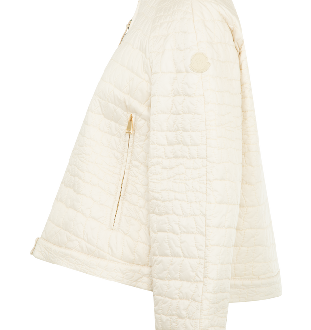 Image 3 of 3 - WHITE - MONCLER Aubrieta Geometric-Quilted Short Down Jacket featuring water-repellent main fabric, longue saison lining, down-filled, zipper and snap button closure, zipped pockets and leather logo patch. 100% polyamide/nylon. Padding: 90% down, 10% feather.