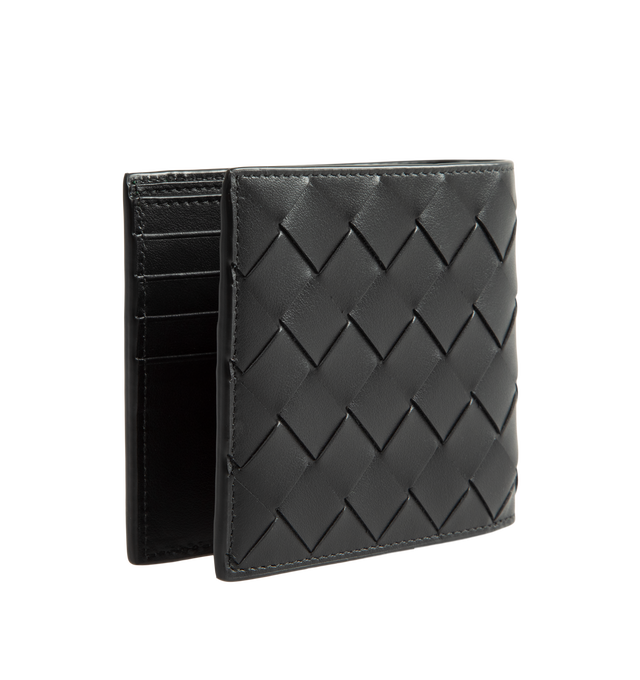 Image 2 of 3 - BLACK - Bottega Veneta Men's Intrecciato Bi-Fold Wallet featuring intrecciato calfskin leather wallet with color block design, eight card slots, two bill compartments and two additional pockets. Calfskin. Made in Italy.