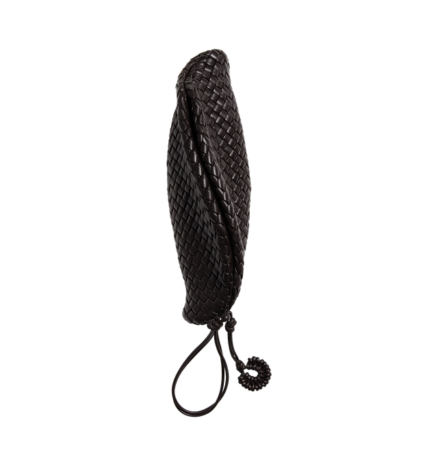 Image 3 of 4 - BROWN - BOTTEGA VENETA Small Onda Clutch featuring organic, shell-inspired silhouette in padded Intreccio nappa leather, detachable leather charm and tubular wristlet and single compartment. Unlined. Lambskin. 5.9" x 15.7" x 5.9". Made in Italy.