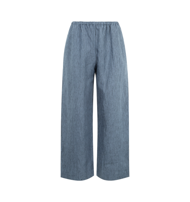Image 1 of 3 - BLUE - DEIJI STUDIOS Ease Trouser featuring a relaxed, pull on design, striped slub linen, elastic waist with side seam pockets and straight leg. 100% linen.