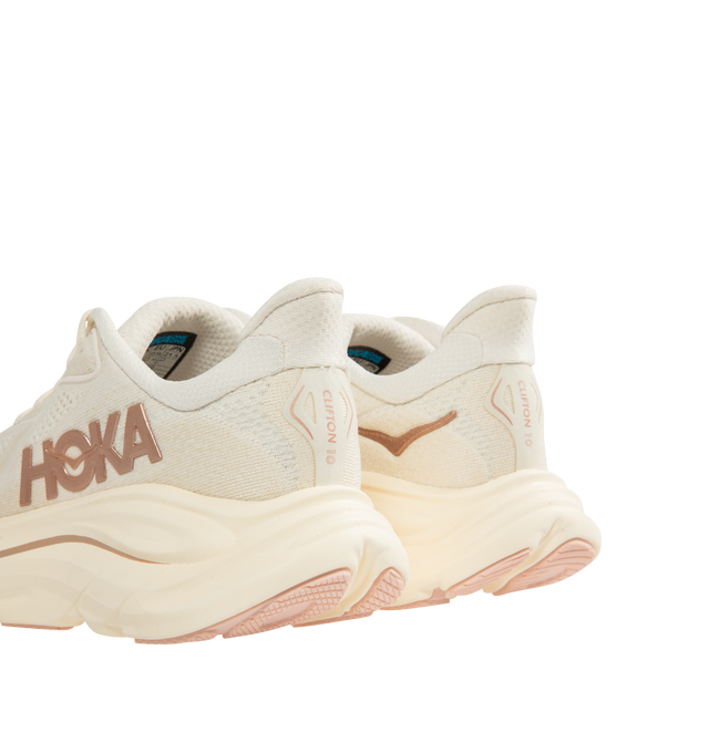 Image 3 of 5 - WHITE - HOKA Clifton 10 Sneaker featuring jacquard knit, reflective upper details, smooth MetaRocker, rearfoot-focused Active Foot Frame, CMEVA midsole, molded EVA sockliner and inherently durable abrasion rubber.