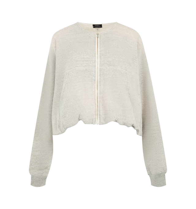 Image 1 of 2 - GREY - R13 Womens Balloon Zip-Up Crewneck Sweatshirt features a zip-front closure and a gathered bubble hem that creates a softly inflated silhouette. Main Material: Cotton.
