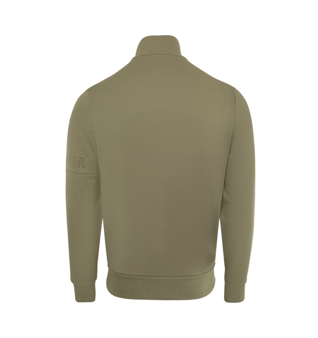 Image 2 of 3 - GREEN - MONCLER Cotton Zip-Up Sweatshirt featuring cotton fleece, stand collar, zipper closure, side pockets, printed logo and silicone logo patch. 100% cotton.
