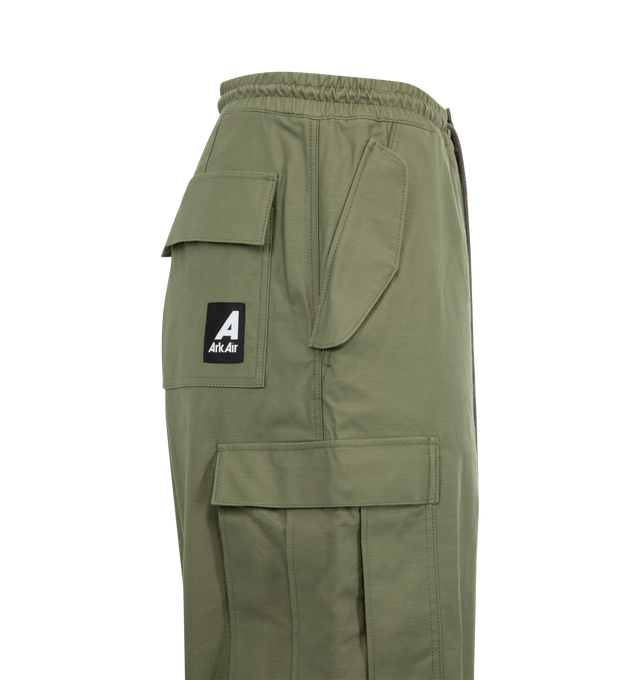 Image 3 of 3 - GREEN - JUNYA WATANABE Cargo Pant featuring elastic waist with drawstring, wide leg, two side pocket, two back pockets and two pockets on the legs.