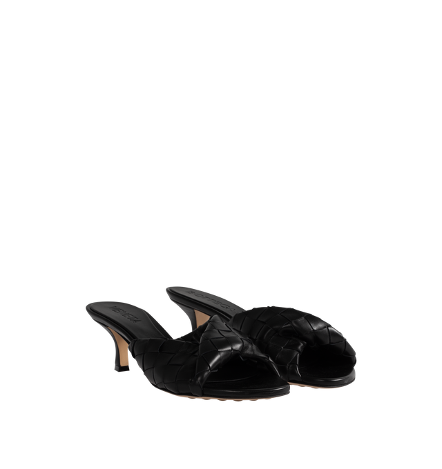 Image 2 of 4 - BLACK - Bottega Veneta Leather mule with a folded detail in Intrecciato leather.  Lambskin, unlined with rubber-injected leather outsole. Heel measures 2".  Made in Italy. 