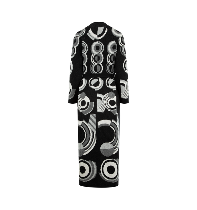 Image 2 of 2 - BLACK - LIBERTINE Sonia Belted Cardigan featuring relaxed fit, self tie at waist, midi length and pattern throughout. 100% cashmere. Made in USA.