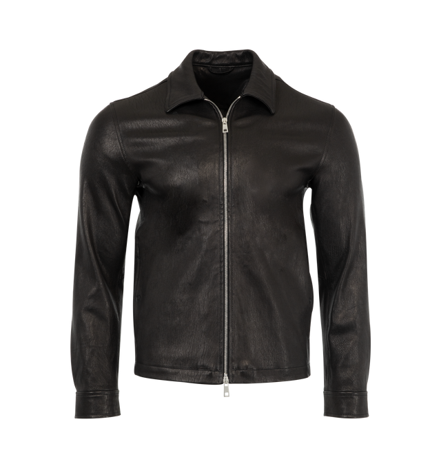 Image 1 of 3 - BLACK - Giorgio Brato Men's lamb leather jacket with front zip closure, side pockets and pointed collar. Made in Italy.