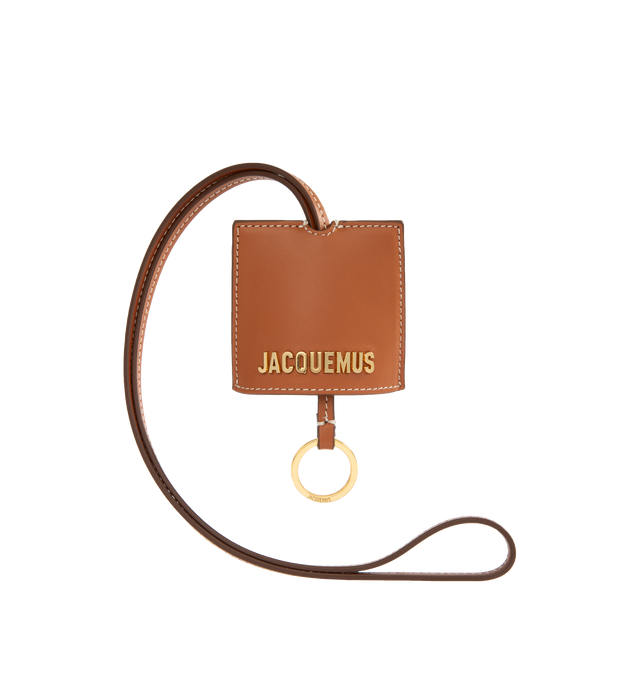 Image 1 of 3 - BROWN - JACQUEMUS Le porte cls Bagage featuring square keychain in smooth leather, o-ring gold silver, embossed logo, detachable strap and topstitched seams. 100% cow leather. Made in Turkey. 