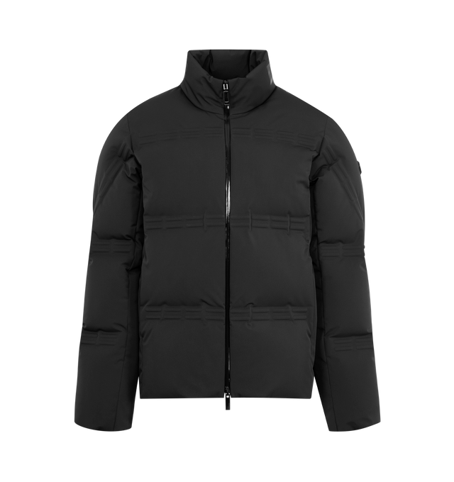 Image 1 of 3 - BLACK - Moncler x A$AP Rocky Rally Short Down Jacket featuring 2L 4-way stretch nylon, nylon laqu lining, down-filled, zipper closure, zipped pockets, elastic cuffs and logo patches. 87% polyamide/nylon, 13% elastane/spandex. Padding: 90% down, 10% feather.