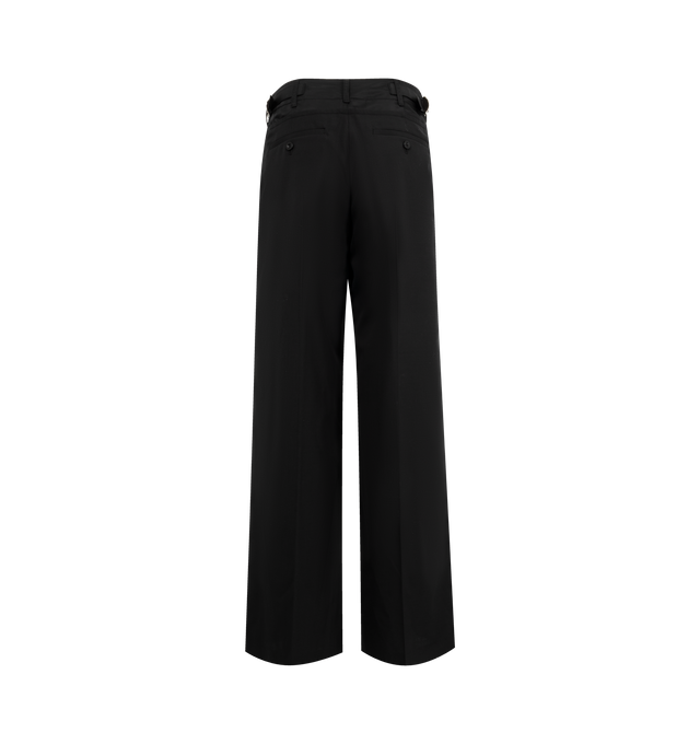 Image 2 of 3 - BLACK - SACAI Suiting Mix Pant featuring wide leg, side pockets, back welt pockets with button and adjustable waist.