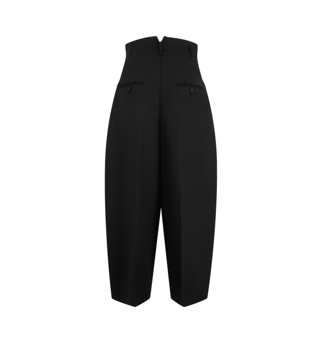 Image 2 of 3 - BLACK - Jacquemus Women's Le Pantalon Miami Wool Wide-Leg Pants are crafted from wool and feature a pleated front, a wide-leg silhouette, and belt loops. Designed with side slip pockets, back button-through welt pockets, and a zip fly with hook-and-bar closure, these tailored trousers offer a relaxed yet refined look. Main Material: 100% Wool. Lining: 100% Cotton.