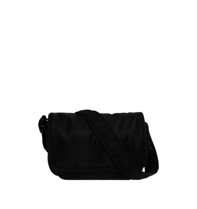 Image 1 of 3 - BLACK - SAINT LAURENT Niki Small Messenger featuring matte black hardware, snap button closure, two main compartments, one inner pocket and ECONYL regenerated nylon. 8.3 X 5.9 X 2.4 inches. 90% polyamide, 10% brass. 