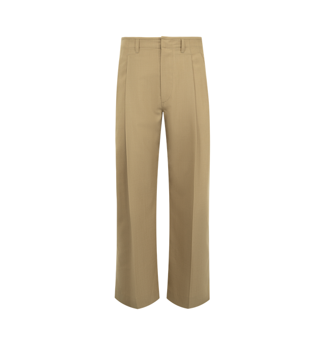 Image 1 of 3 - BROWN - LEMAIRE Pleated Tailored Pants featuring straight leg, waistband with belt loops, hook, button, and zip fastening, side slant pockets, front and back pleats and back welt pockets. Made in Romania.