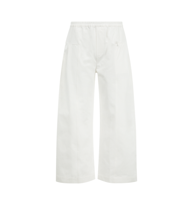Image 1 of 3 - WHITE - DEIJI STUDIOS Pleat Pant featuring a relaxed, straight leg pant designed to sit lowmid rise with a soft elasticated waistband, subtle front and back pleat detailing, front pockets with zips and a back pocket. 100% GOTS organic cotton twill.