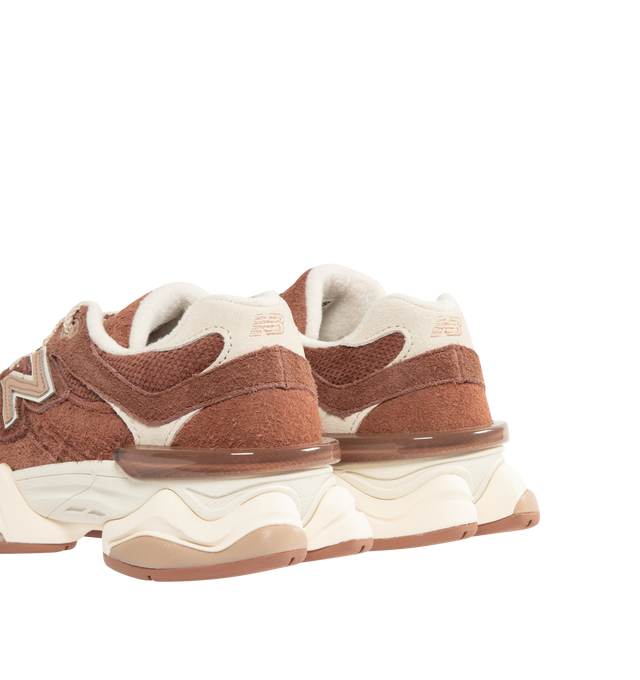 Image 3 of 5 - BROWN - NEW BALANCE 9060 Sneaker featuring chunky sole, lace-up fastening, padded collar, mesh upper with boar suede overlays, dual density midsole with ABZORB and SBS cushioning, logo on tongue and diamond pattern on the sole.
