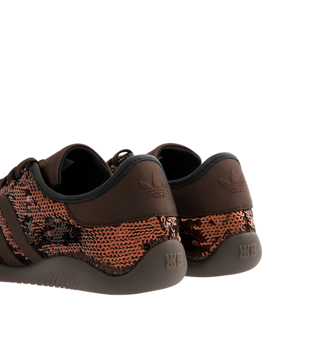 Image 3 of 5 - BROWN - ADIDAS X WALES Karintha Sequin Sneakers featuring sequin weave upper, satin trim, removable insole, textile lining, lace-up closure, round toe and rubber sole.