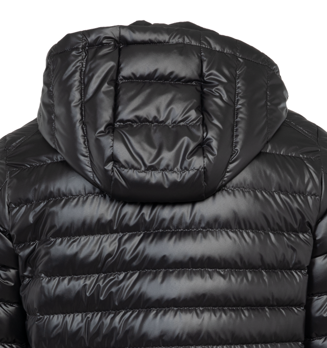 Image 4 of 5 - BLACK - MONCLER Lauros Short Down Jacket featuring polyester lining, down-filled, detachable hood, collar with snap button closure, zipper closure, zipped pockets and adjustable cuffs and hem. 100% polyester. Padding: 90% down, 10% feather. 