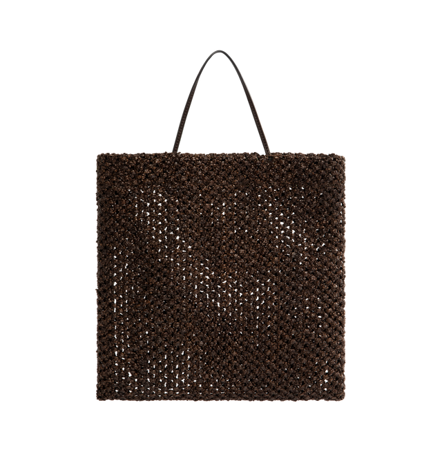 Image 1 of 3 - BROWN - THE ROW Mini Barn Tote Bag featuring artisanally-crafted square tote bag in natural raffia with two slim leather handles and open top. 11.02 x 10.63 in. 100% nylon. Made in Italy.