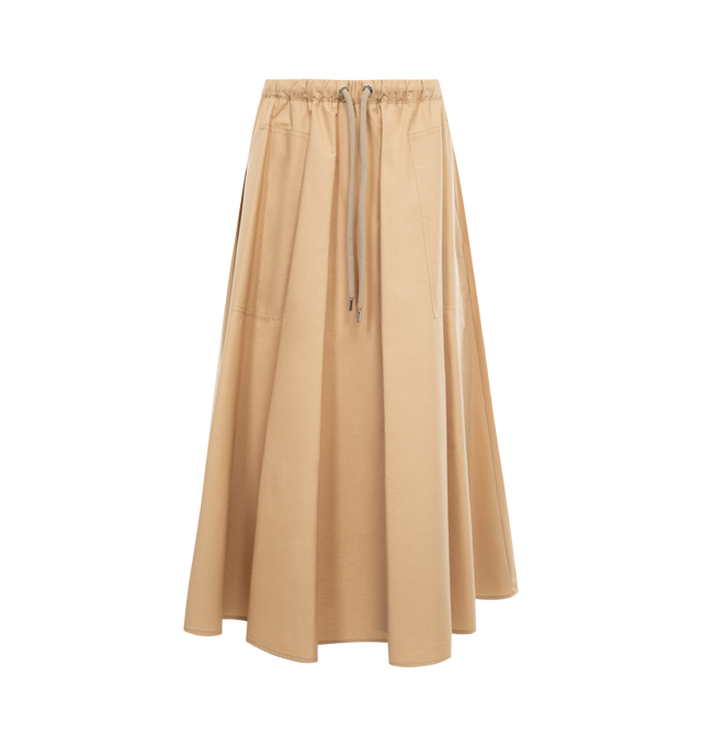 Image 1 of 3 - BROWN - MONCLER Poplin Skirt featuring elastic waistband, drawstring fastening and patch pockets. 100% cotton. 