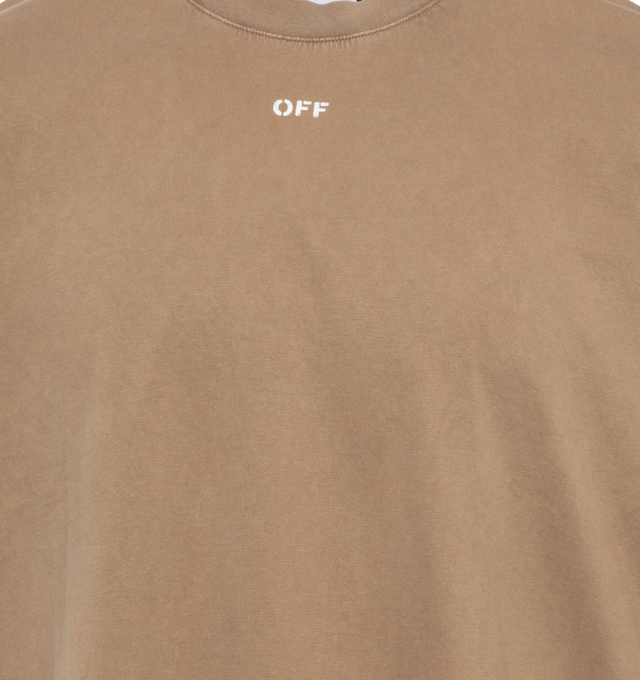 Image 3 of 4 - BROWN - OFF-WHITE S.Matthew Over Tee featuring crew neck, short sleeves, oversized fit and graffiti-inspired stencil logo and patinated graphic on the reverse. 100% cotton. 