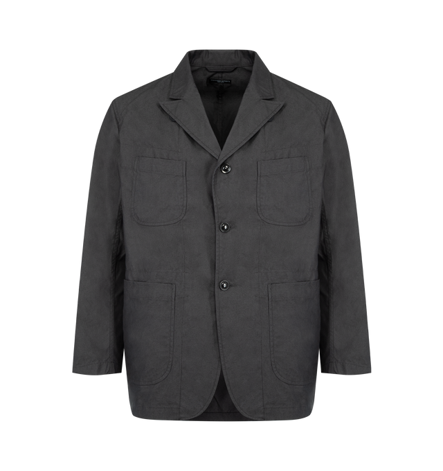 Image 1 of 3 - GREY - ENGINEERED GARMENTS Bedford Jacket featuring peaked lapels, four patch pockets, reinforcement fabric and visible stitching at stress points like the shoulders and pocket interiors and three button closure. 80% cotton, 20% polyester. Made in USA.