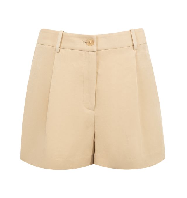 Image 1 of 3 - NEUTRAL - Nili Lotan Beatrice pleated front shorts in Italian washed linen silk blend. Featuring slant pockets, back welt pockets, button closure, zip fly and belt loops. 59% Linen, 41% Silk. Made in USA.