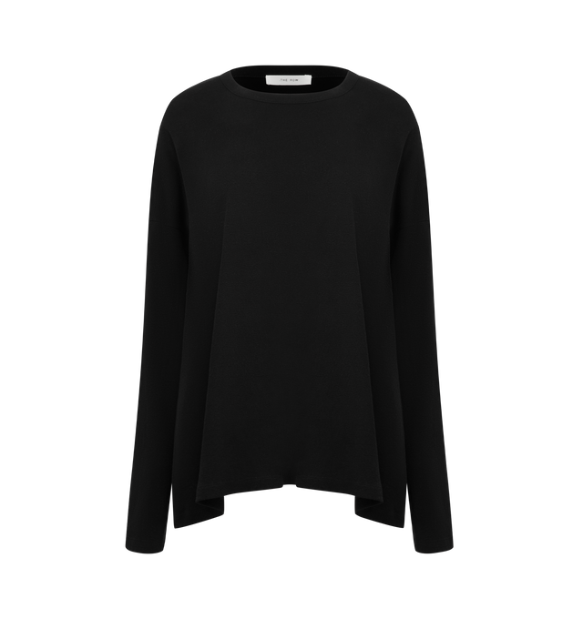 Image 1 of 2 - BLACK - THE ROW Floris T-Shirt featuring long-sleeved crewneck t-shirt in ultrasoft Japanese cotton jersey with relaxed fit, dropped shoulder and ribbed neckline. 100% cotton. Made in Italy.