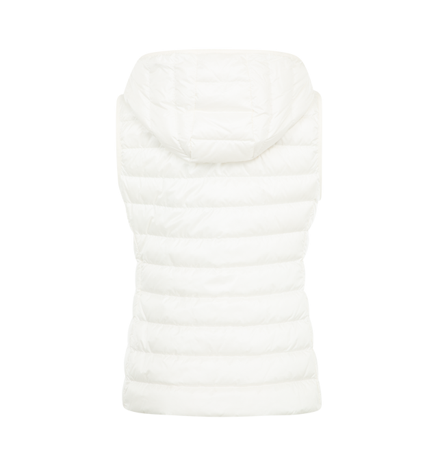 Image 2 of 2 - WHITE - Moncler Women's Glygos hooded down vest is a mid-season essential that layers perfectly over knits, sweatshirts or lighter jackets. Crafted from longue saison, the hooded vest is embellished with a classic Moncler patch pocket on the chest. Featuring down-fill, hood, zipper closure, zipped pockets and chest pocket with snap button closure.