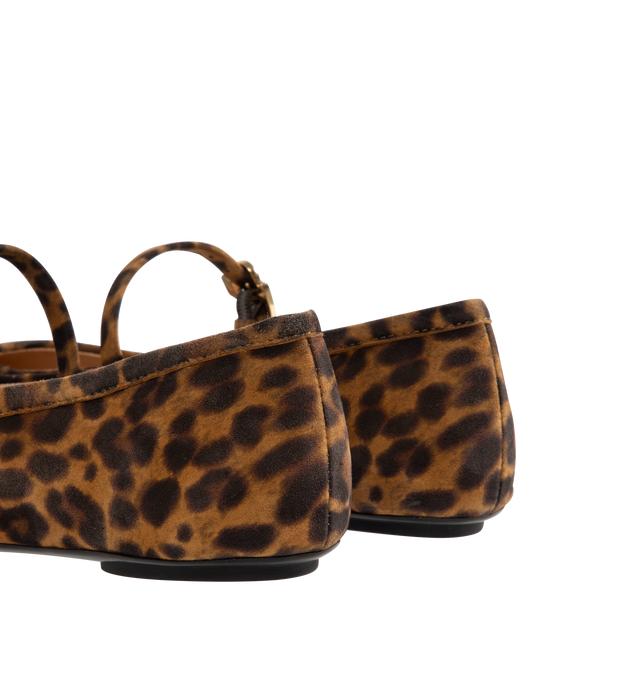Image 4 of 5 - BROWN - Gianvito Rossi Carla ballerina flat crafted from supple leopard-printed suede, featuring a round toe and a rubber sole. The iconic Ribbon buckle enriches the front Mary Jane strap. Handmade in Italy. 100% SUEDE. Heel height: 0.2 inches / 5 mm.