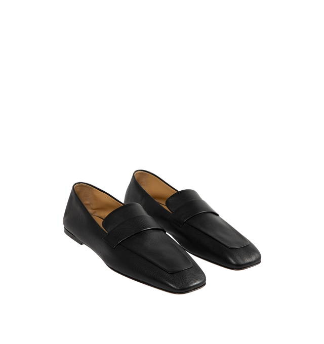 Image 2 of 4 - BLACK - THE ROW Square Loafer in Leather featuring minimal loafer in grained calfskin leather with squared toe, stitched strap, and leather sole. 0.03 in. heel. 100% calfskin leather. Made in Italy.