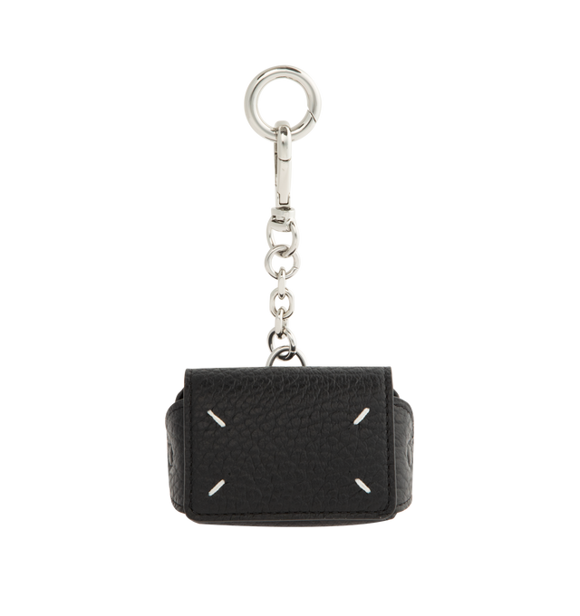 Image 1 of 3 - BLACK - MAISON MARGIELA Waste Bag featuring key ring, leather exterior with press snap button, metal chain attachment, silver-tone hardware and 4 stitches.